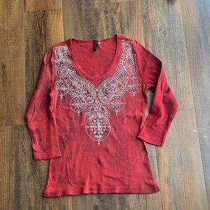 ❤️Susan Lawrence Red Embroidered Blouse